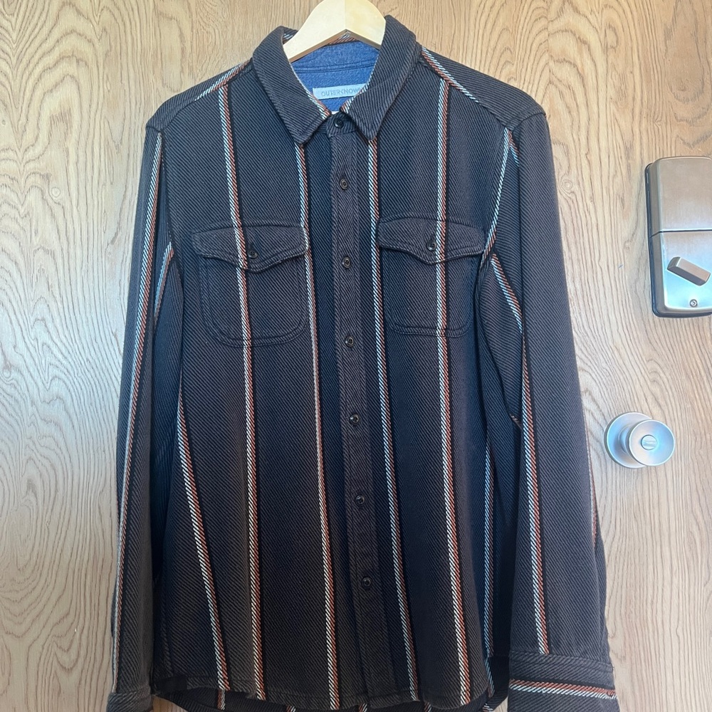 Outerknown Blanket Shirt Dark Gray Stripe Medium